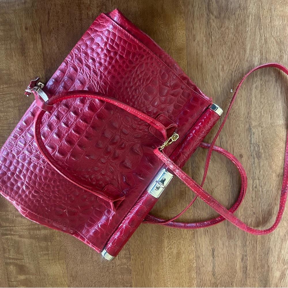 Italian Red Leather Crocodile-Embossed Women's Bag